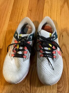 Nike Women's White Pink Black Athletic Sneakers with Yellow and Teal Accents